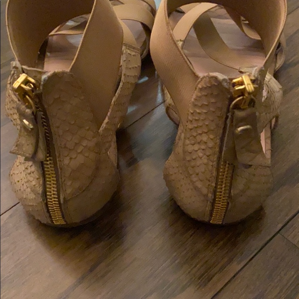Stuart Weitzman Beige Sandals W/ Crocodile Detail - image 3